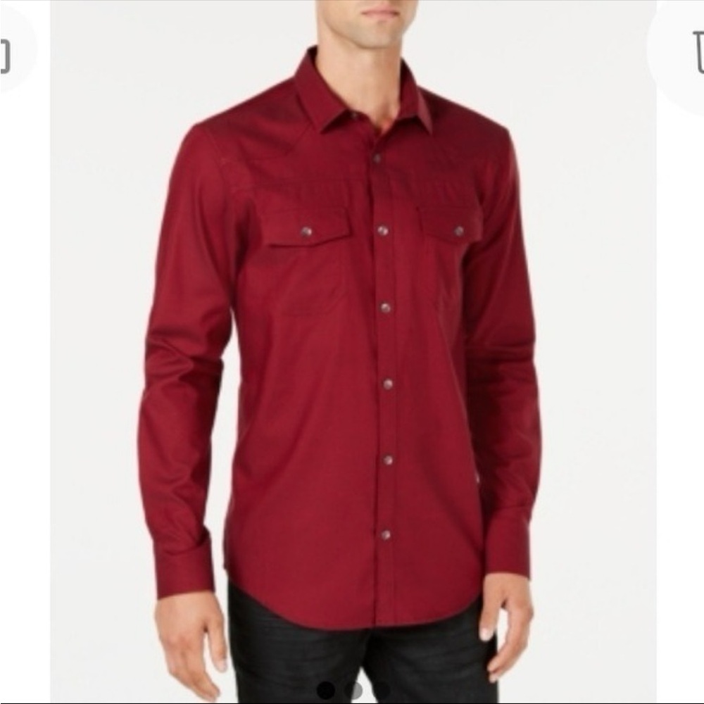 NEW INC International Concepts Men's Burgundy Button-Down Shirt, Size 2XL